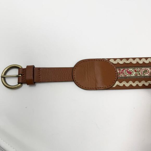 Brown Leather Folk Belt Paisley Fabric Rickrack Festival Ren Faire Peasant Sz M - Picture 7 of 12
